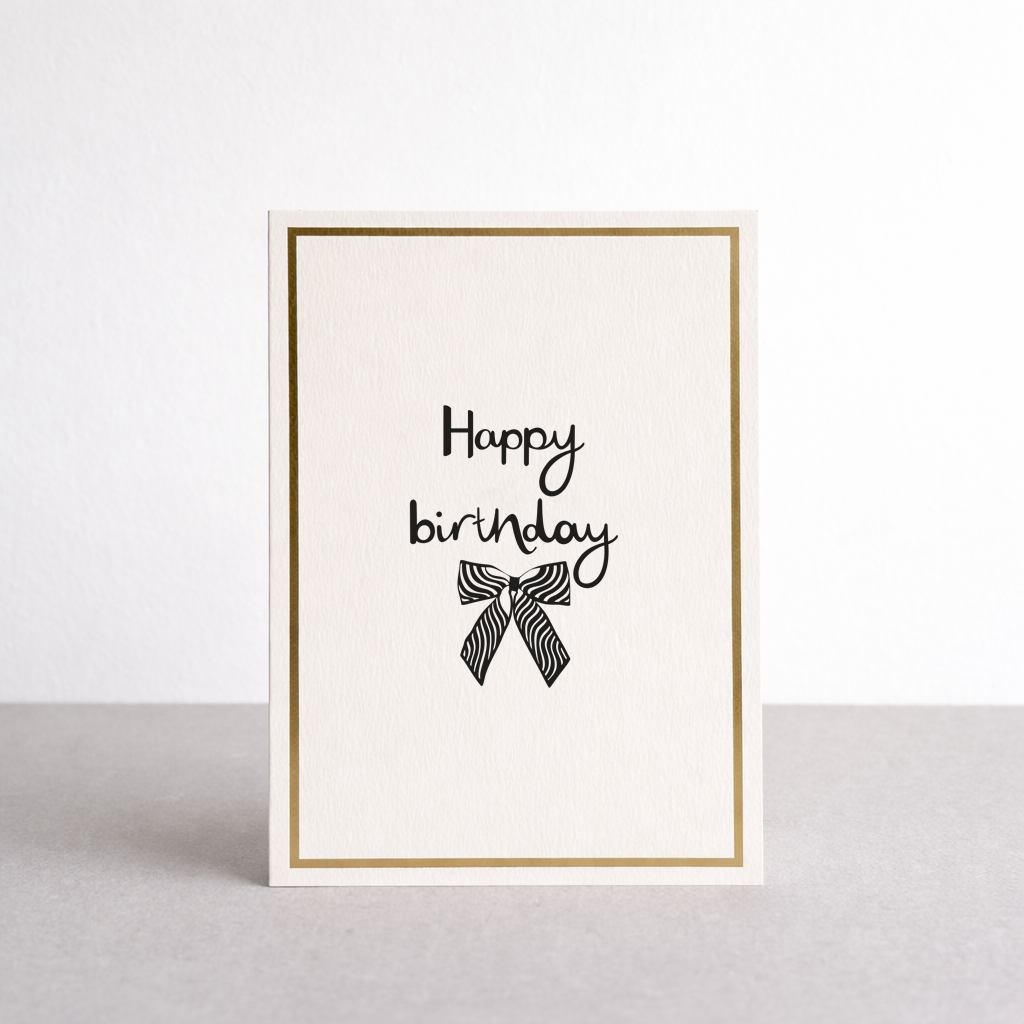 Happy Birthday Bow Gold Foil Greetings Card