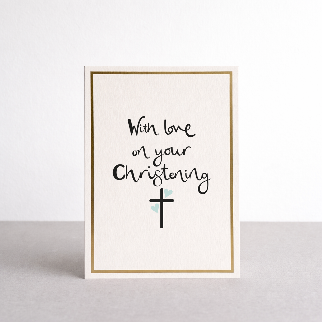 On Your Christening Blue Heart Gold Foil Greetings Card