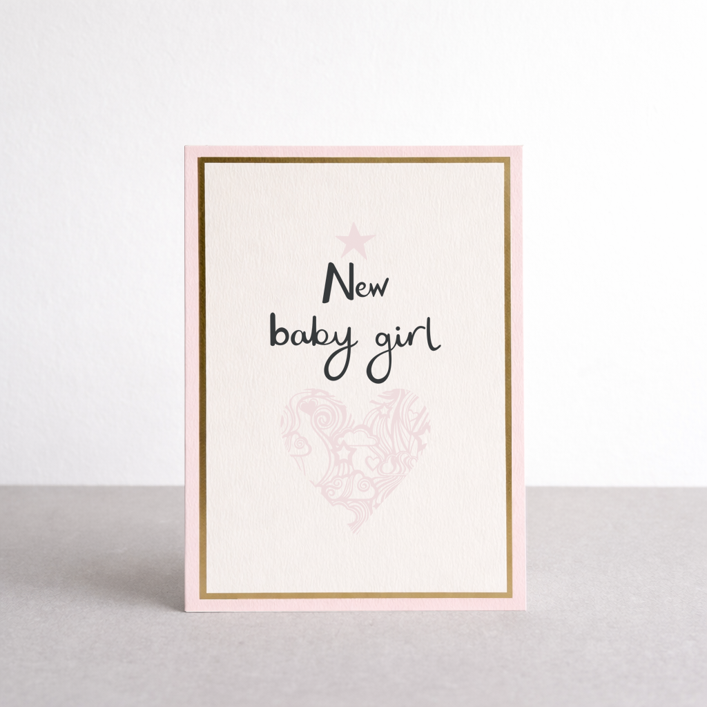 New Baby Girl Heart Gold Foil Greetings Card