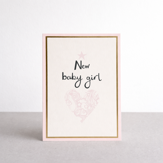 New Baby Girl Heart Gold Foil Greetings Card