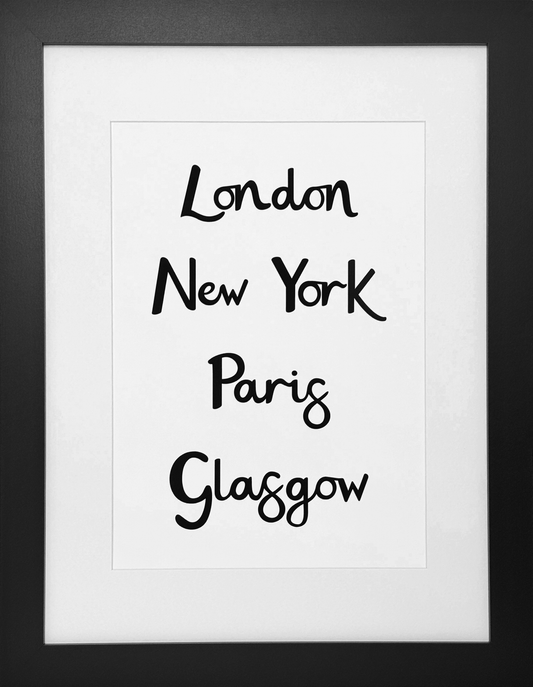London New York Paris Glasgow Framed Print