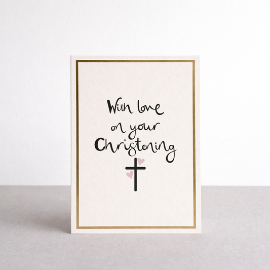 On Your Christening Pink Heart Gold Foil Greetings Card