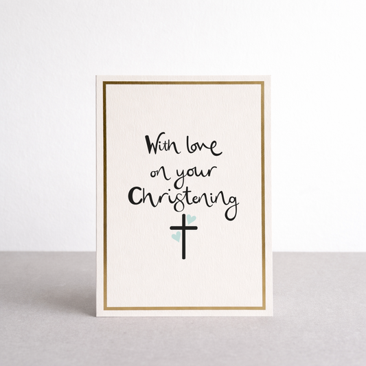 On Your Christening Blue Heart Gold Foil Greetings Card